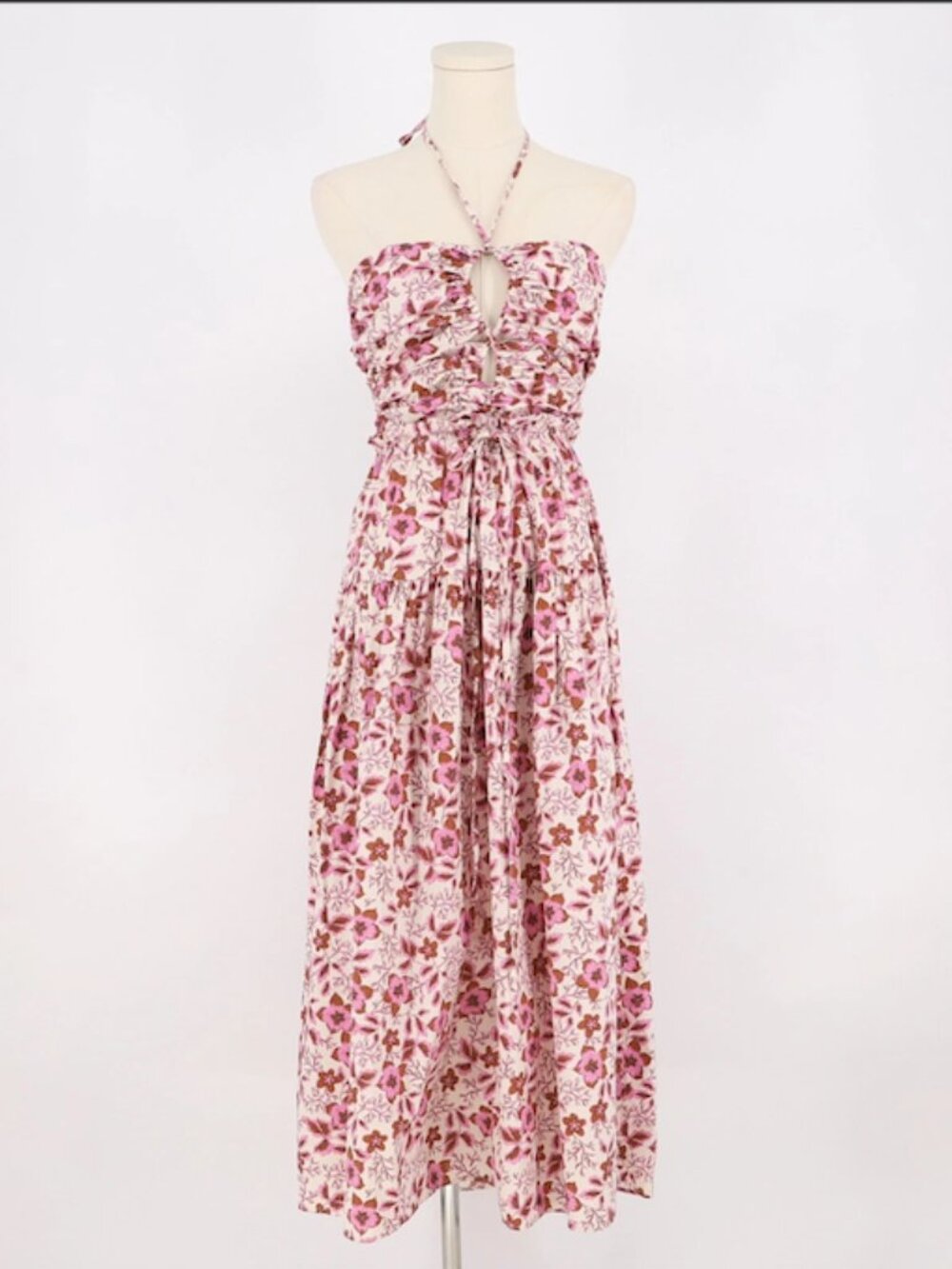 Jason Wu Floral Print Tiered Midi Dress in Pink and Brown Cottagecore